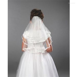 Veli da sposa Doppio strato Matrimonio Fiore Ragazze Prima Comunione Bambini Bambini Applique Bordo Tulle Velo Voile Fille Mariage Velo De Novia