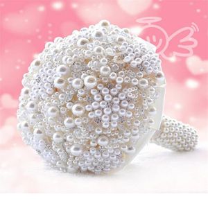 豪華な真珠人工ブーケハンドメイドクリスタルアイボリーブローチブーケ2018新しい結婚式の花ブライダルブーケ221H
