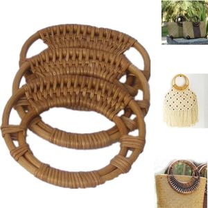 Bag delar Tillbehör 2st Runda rotting handls för handväskväska handtag diy hängare trä bambu rem stickad 230731
