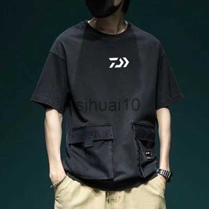 Men's T-Shirts Short sleeved T-shirt men's army green pure cotton splicing summer outdoor fishing suit sleeved J230731