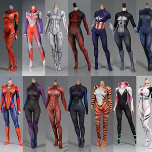 Action Toy Figures 17 Colors 1 6 Slim Female High Stretch Delicate Spider Girl Knitted Fabric Tights 3D Printing Bodysuit Battle Suit for 12'' Body 230731
