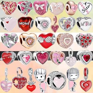 Charme Pandora de ajuste de prata 925 925 Pulseira da moda vermelho brilhante Love Series Mum Charms Set para Pandora Charm 925 Silver Beads Charms