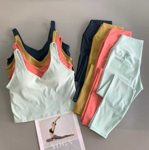 Active Shirts Tees Yoga Outfit Lu Top+Pants Women's Yoga Set Sports Vest Jumping Leggings Yoga Leggings Gym Resistance Strength training Sportswear Running Clothes