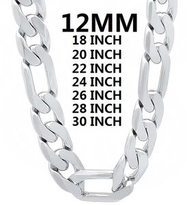 Strängsträngar Solid 925 Sterling Silver Necklace For Men Classic 12mm Cuban Chain 18202224262830 Inch Charm Fashion Jewelry Gift 230731