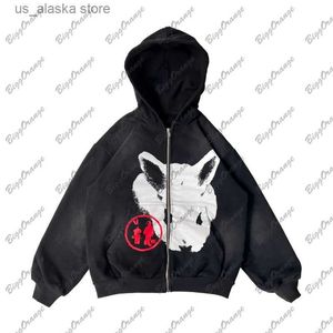 Męskie bluzy bluzy rock American Street Hoodie goth punk zamek z kapturem Y2K Casual Loose Fashion Odzież Kobieta Harajuku Zakochrowa