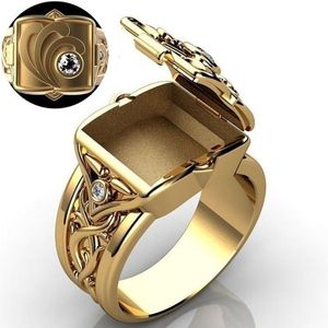 Alianças de casamento HOYON Hip Hop Punk 18K cor de ouro amarelo masculino caixa de anel capa flip pode colocar fragrância festa todos os 1 para 230801