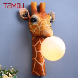 Vägglampan Temou Contemporary Indoor LED Creative Cartoon Giraffe Harts Sconce Light for Home Children's Bedroom Corridor