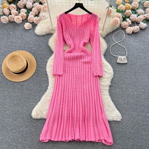 Casual Dresses Vintage Elegant Long Sleeve Stretch Knit Slim Dress French Fashion Vestidos A-Line Basic Autumn Winter tröja