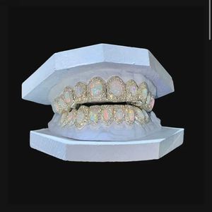 Hip Hop Piercing Jewelry Custom Gold Plated 925 Sterling Silver Opal Moissanite Diamond Iced Out Grillz for Teeth