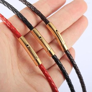 Choker Man-made Leather Necklace For Men Boys Black Brown Color Braided Rope Chain Stainless Steel Push Clasp Cool Jewelry LUNM40