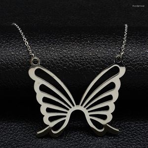 Pendant Necklaces Fashion Cute Butterfly Stainless Steel Statement Necklace Women Big Silver Color & Pendants Jewelery Joyeria N182S06