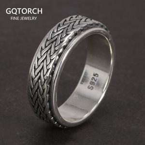 Wedding Rings 925 Sterling Silver Rotatable For Men And Women Simple Hemp Rope Type Spinner Vintage Male Jewelry 230801