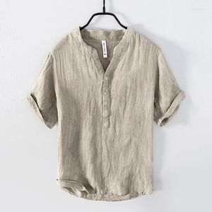 Męskie koszulki T-shirty Pure Linen T-shirty swobodne świeże chiński styl w stylu w połowie rękodzie bluzka bluzka