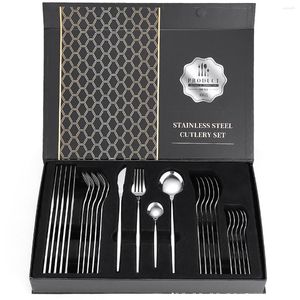 Dinnerware Sets 24PCS Silver Cutry Set Fork Spoon Knife 304 Stainless Steel Tableware Kitchen Dinner Holiday Craft Gift Box