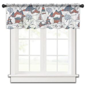 Curtain Illustration Wooden House Snowing Kitchen Small Tulle Sheer Short Bedroom Living Room Home Decor Voile Drapes