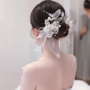 Hair Clips Bride's Korean-style White Yarn Flower Wear Dream Simple Fairy Wedding Accessories For Girls