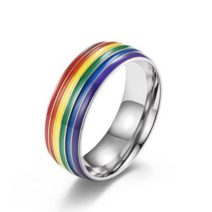 Stainless Steel Rainbow Ring for Men Women Titanium Love Couple Rings Good Luck Festival Party Finger Ring Youth Jewelry Hudband Wife Gift