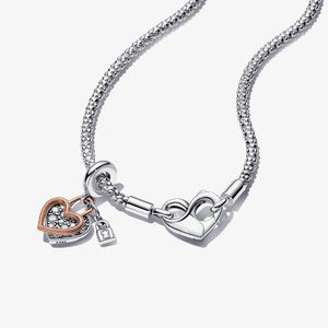Strängar strängar Real 925 Sterling Silver Necklace Heart Women's Jewelry Fashion Fit Original Snake Chain Link For Love Gift 230731