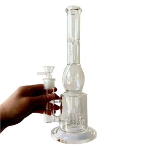 14 tum klart glas Bong -vattenpipa med däck perc honungskaka filter återvinnare bubbler rökrör för dab rigg