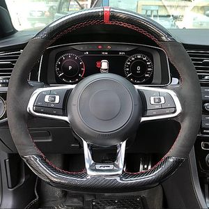 Volkswagen Golf için Karbon Fiber Siyah Süet Araç Direksiyon Kapağı 7 GTI Golf R MK7 Polo Scirocco 2015 2016232d