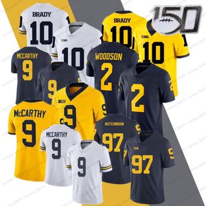 College 10 Tom Brady Maglie Calcio Michigan JJ 9 Mccarth Aidan Jersey Hutchinson Jim Harbaugh Desmond Charles Woodson Peppers Bianco Giallo 150 °