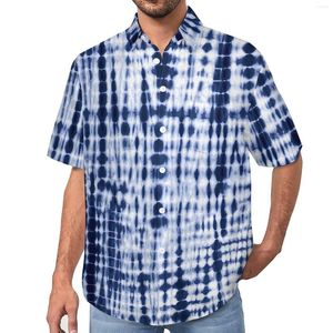 Camisas casuais masculinas Blue Tie Dye Vacation Shirt Vintage Print Hawaii Blusas masculinas de manga curta roupas gráficas tamanho grande