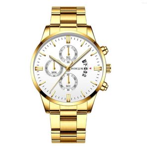 Armbandsur Top Brand Mens Watches Gold Sleek Minimalistic Fashion With Steel Band Dial Digital Watch Men's Business Quartz Gift 2023