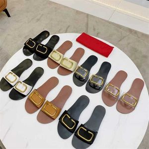 Sandalias planas para mujer, zapatillas deslizantes, diseño plano, negro, marrón, de cuero, chanclas, sencillas, versátiles, clásicas