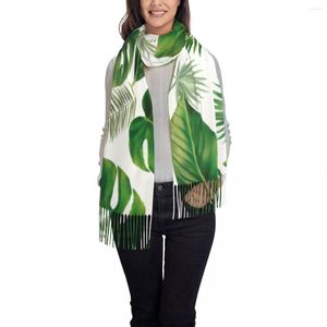 Шарфы Женщины зеленые листья шарф зимние платки тонкие обертывание леди кисточки теплые волосатые буфанда