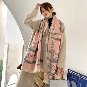 Scarves 2020 Luxury Cashmere Scarf Leopard Chain Print Brand Lady Pashmina Shawl Scarves Bufanda Winter Warm Thick Blanket Stoles Y23