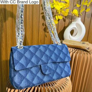 CC omuz çantaları mavi denim kadınlar crossbody lüks tasarımcı çanta baskı matelasse zincir donanım büyük kapasite klasik flep omuz çantası trend el çantası multi poc