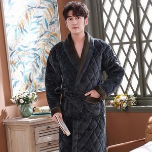 Mäns Sleepwear Winter Letter Jacquard Bathrobe Home Clothes Long Slved Flanell Quilted Robe Coat Man KP WARM Bath Robes XXXL