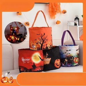 Party Favor Halloween Candy Bucket with LED Light Halloween Basket Trick or Treat Bags Reusable Tote Bag Pumpkin Candy Gift Baskets Party Supplies Q385