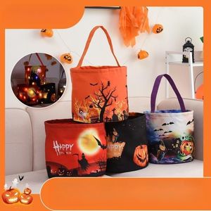 Party Favor Halloween Candy Bucket med LED Light Halloween Basket Trick eller Treat Påsar Återanvändbar tygväska Pumpkin Candy Presentkorgar Party Supplies Q385