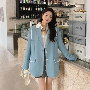 Women's Suits Korean Preppy Style Single Breasted Loose Blue Suit Coat Outerwear 2023 Spring Women Elegant Casual Blazer Jacket Girly A311