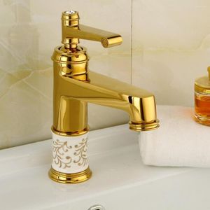 Bathroom Sink Faucets Rose Golden Chrome Solid Brass Basin Single Holder Hole Deck Mounted Cold Water Gold Tap KOLERTH