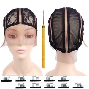 Perukkåpor Sthree Strands Braid Front Spets Wig Caps för att göra Wigs Kit Mesh Bas Machine Made Stretchy Net Medium med justerbar rem 230731