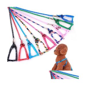 Coleiras para cães Trelas 1.0X120Cm Arnês Nylon Estampado Ajustável Coleira Pet Filhote Gato Animais Acessórios Colar Corda Gravata Drop Del Dhw1W