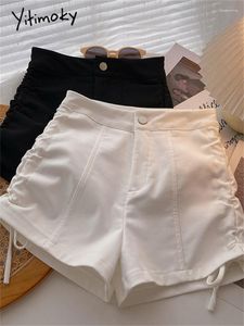 Women's Shorts Yitimoky Black White For Women 2023 High Waisted Korean Fashion Shirring Chic Ladies Casual Wide Leg