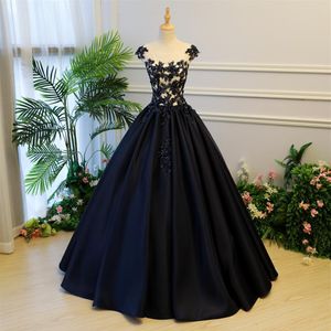 Schwarzes Ballkleid, gotische Brautkleider, Perlenspitze, Satin, Prinzessin, Korsettrücken, nicht weiße Brautkleider mit farbenfroher Hochzeit, G3588