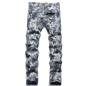 İnce-Fit Yırtık Erkekler Kot Yırtık Delik Stres Street Giyim Moda Yırtık Denim Pantolon