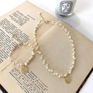 Pendant Necklaces ALLME Fairy Natural Freshwater Pearl For Women Gold Color Head Portrait Coin Choker Necklace Bridal Jewelry