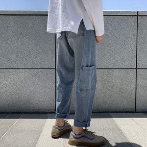 Мужские джинсы Foufurieux осень Harajuku Fashion High Street Hiphop Pants прямо широкие ноги мужчины повседневные большие карманы груз y2k