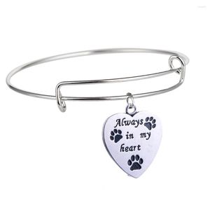 Bangle Love Always In My Heart Pendant Pet Paws Print Charm Dog Jewelry Bracelet Women Men Gifts