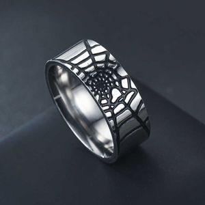 Men 'Rings hommeチタンスチールリング男性用スパイダーのウェブオイルドロップパンクファッションジュエリーアクセサリーギフト卸売