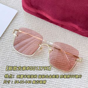 2023 Novo designer de luxo 23 Gujia GG1279S Óculos de sol com estrutura invertida de meia estrutura produzida por Shendai são atraentes para homens e mulheres