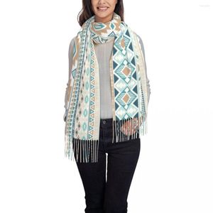 スカーフレディーススカーフ冬アステカ族民族幾何学的プリント薄い温かいケープラップ女性バンダナパシュミナロングタッセル