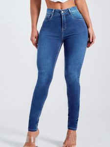 Женские джинсы Blue для женщин 2023 весна осенний Slim Fit High Elastic Elastic Feet Fosts Clothing Ladies Denim Pant