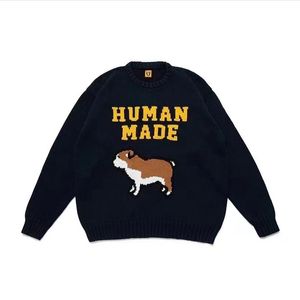 Herrenpullover Janpanese Retro Letter Dog Print Pullover Herbst Human Made Unisex Baggy Y2K Rundhalsausschnitt Oversize Strickkleidung 230731