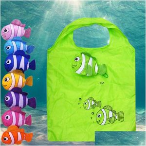 Borse portaoggetti Cute Cartoon Fish Shop Bag Viaggio Riutilizzabile Borsa pieghevole Borsa della spesa Tote Home Dhs Drop Delivery Garden Housekee Organizat Dhc1F